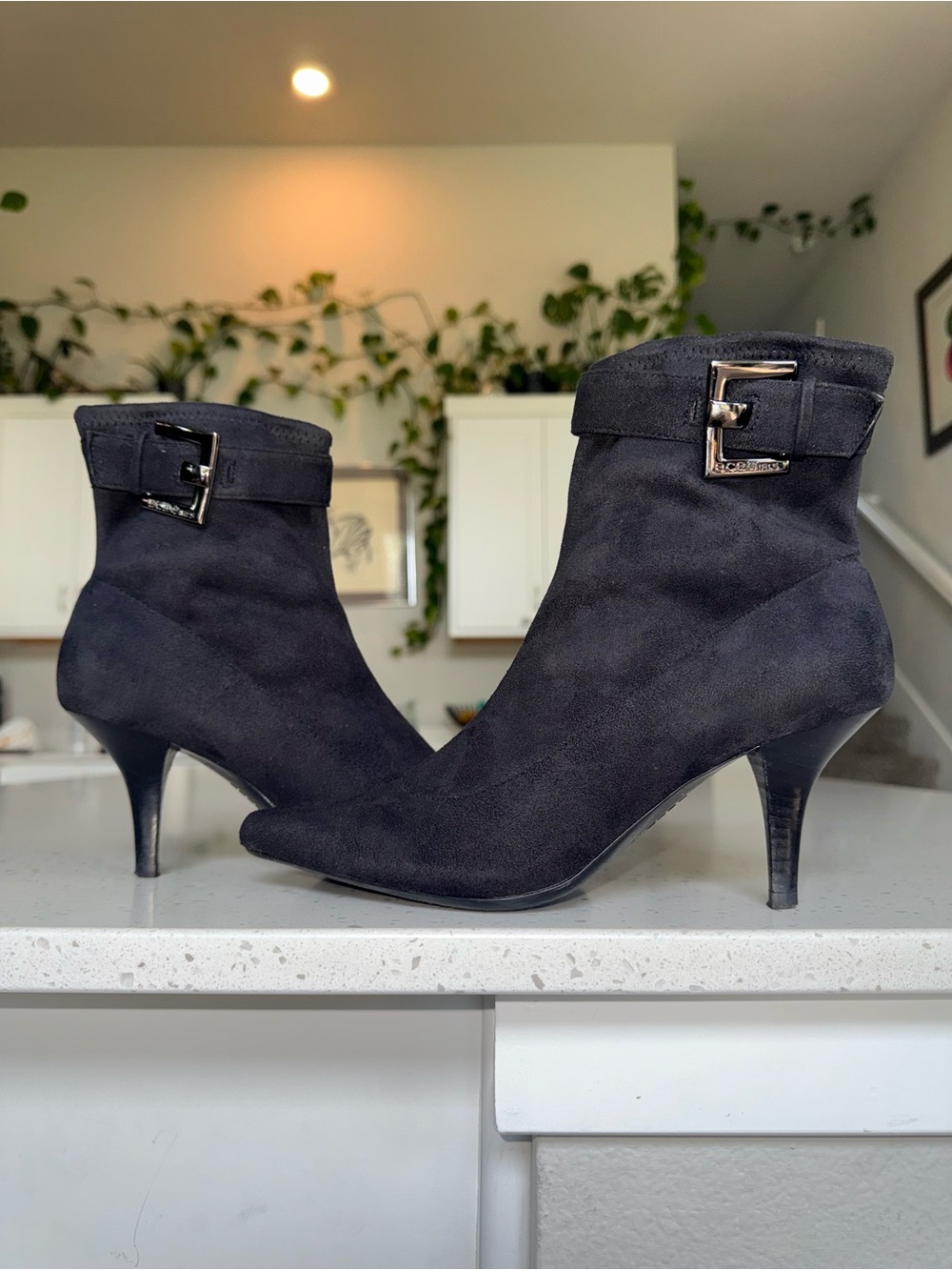 BCBGirls Black Suede Ankle Boots with Buckle
